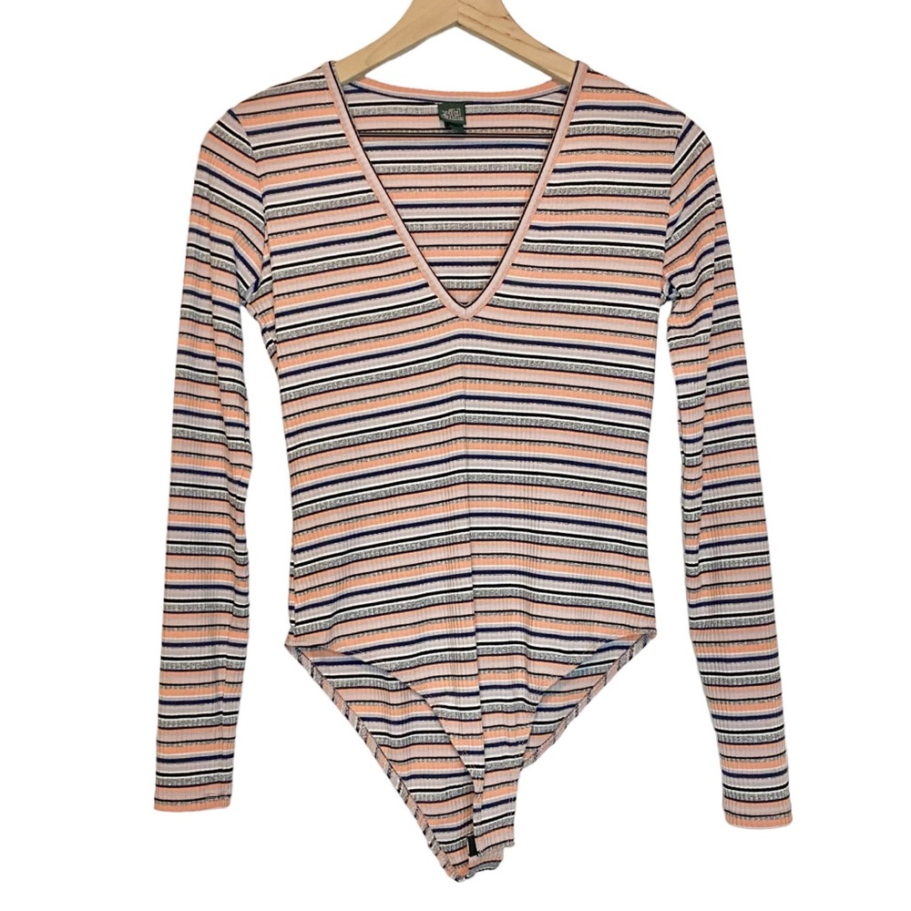 Wild Fable Deep V-Neck Striped Bodysuit